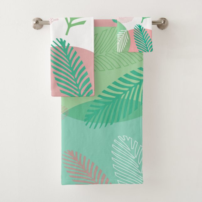 Conjunto De Toalhas Padrão de Folhas de Palmeira Rosa Exótico Verde (Insitu)