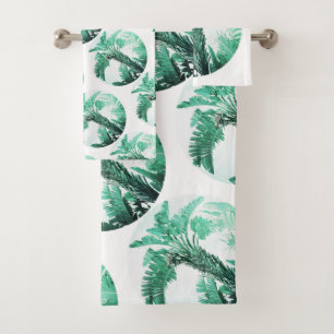 Conjunto De Toalhas Padrão de Folhas de Palmeira Verde Pálidas