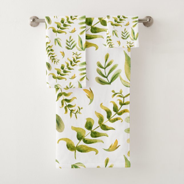 Conjunto De Toalhas Padrão de Folhas de Plantas Verdes (Insitu)