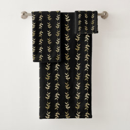 Conjunto De Toalhas Padrão de Folhas Douradas Elegante em Preto
