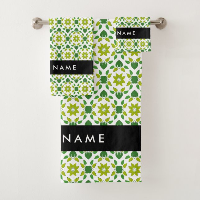 Conjunto De Toalhas Padrão de Folhas, Folhas Verdes, Seu Nome (Insitu)