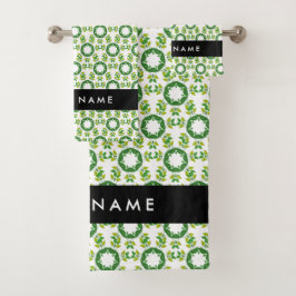 Conjunto De Toalhas Padrão de Folhas, Folhas Verdes, Seu Nome