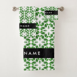 Conjunto De Toalhas Padrão de Folhas, Folhas Verdes, Seu Nome