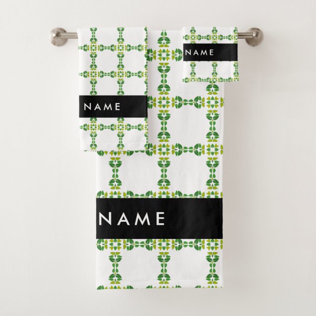 Conjunto De Toalhas Padrão de Folhas, Folhas Verdes, Seu Nome (Insitu)