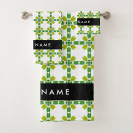 Conjunto De Toalhas Padrão de Folhas, Folhas Verdes, Seu Nome