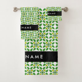 Conjunto De Toalhas Padrão de Folhas, Folhas Verdes, Seu Nome
