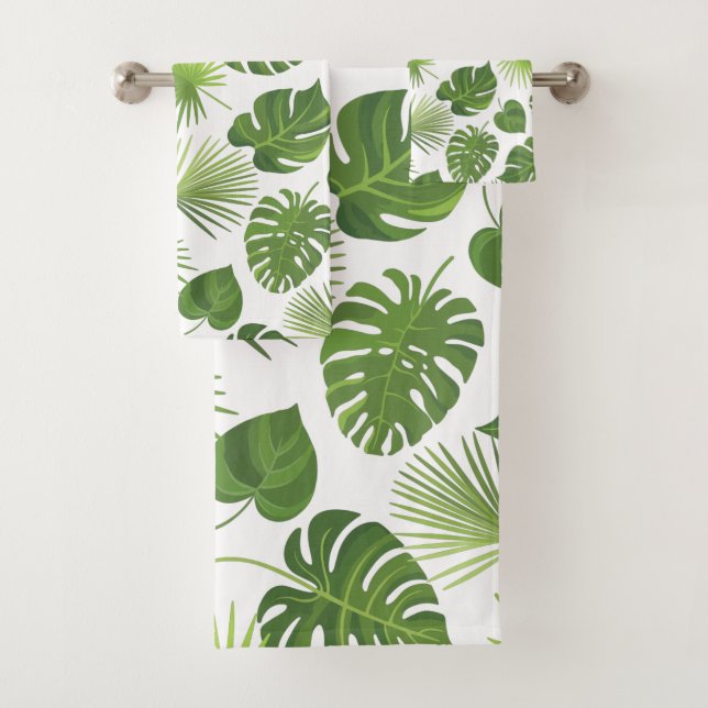 Conjunto De Toalhas Padrão de Folhas Tropicais na moda Verde (Insitu)