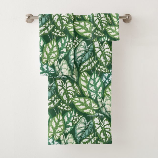 Conjunto De Toalhas Padrão de Folhas Tropicais Verdes (Insitu)
