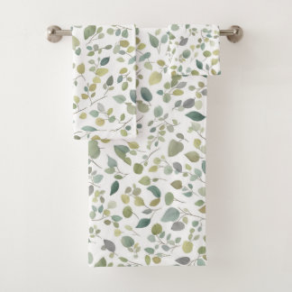 Conjunto De Toalhas Padrão de Folhas Verde de Aquarela