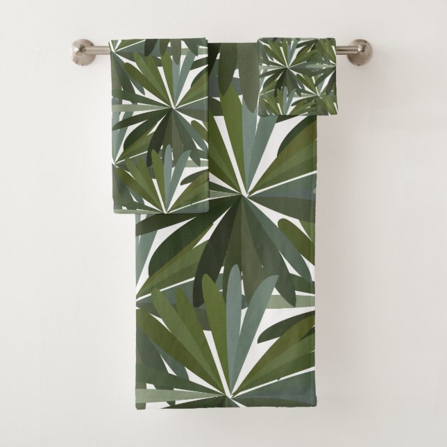 Conjunto De Toalhas Padrão de Folhas Verdes (Insitu)