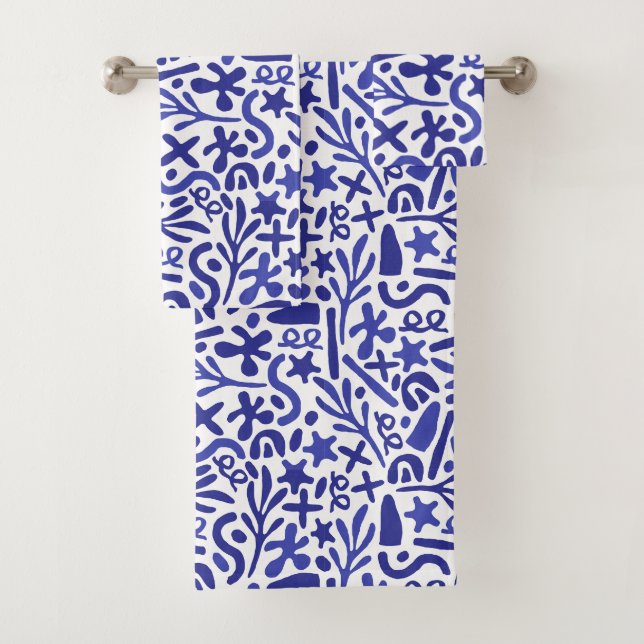 Conjunto De Toalhas Padrão de formas azuis (Insitu)