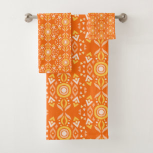 Conjunto De Toalhas Padrão de Formas de Boho Vintage em Laranja e Ama
