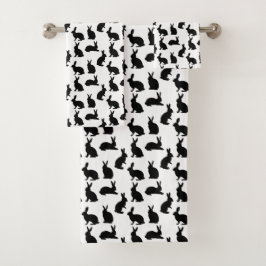 Conjunto De Toalhas Padrão de formas de coelho preto e branco moderno