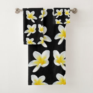 Conjunto De Toalhas Padrão De Frangipani Amarelo E Preto,
