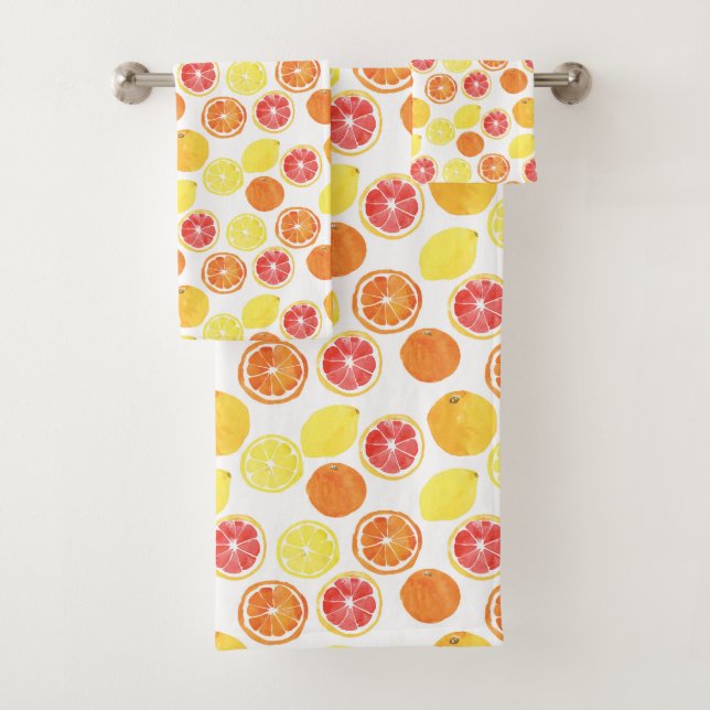 Conjunto De Toalhas Padrão de Fruta de Citrus de Aquarela (Insitu)