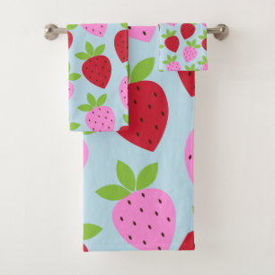 Conjunto De Toalhas Padrão de Fruta de Morango Retrô Rosa Cor-de-Ros