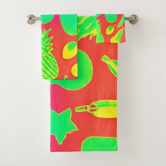 Conjunto De Toalhas Padrão de Frutas Neon Vibrante (Insitu)