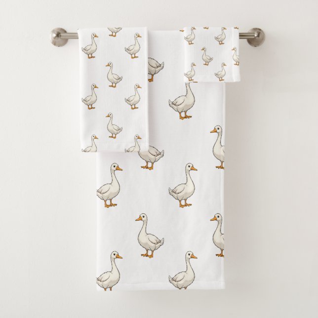 Conjunto De Toalhas Padrão de Ganso Branco Fofo (Insitu)