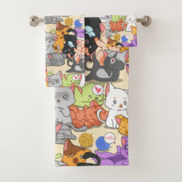 Conjunto De Toalhas Padrão de Gatinhos Fofos
