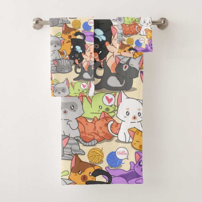Conjunto De Toalhas Padrão de Gatinhos Fofos (Insitu)