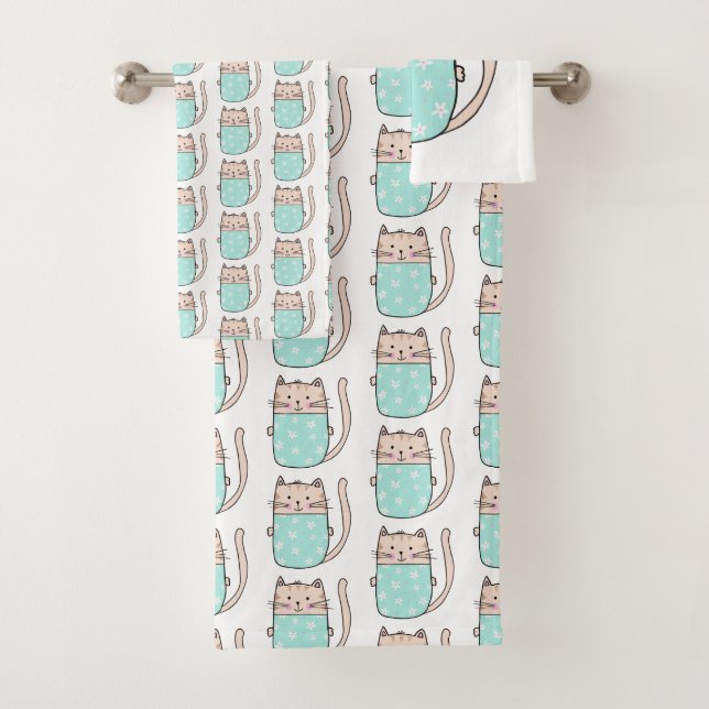 Conjunto De Toalhas Padrão de Gato Bonito (Insitu)
