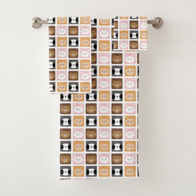Conjunto De Toalhas Padrão de Gato, Coelho, Cachorro e Urso (Insitu)