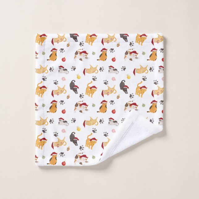 Conjunto De Toalhas Padrão de Gato de Férias Fofo (Pano de lavar)