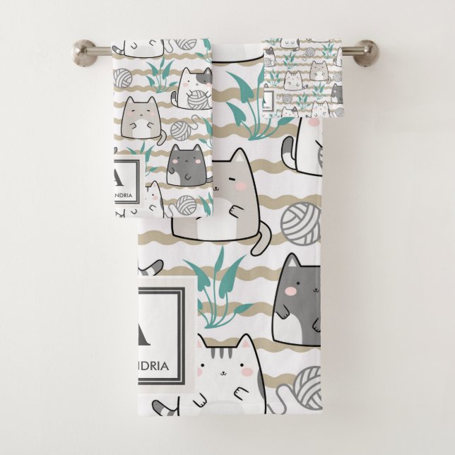Conjunto De Toalhas Padrão de Gato de Kawaii Cute (2) (Insitu)