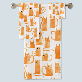 Conjunto De Toalhas Padrão de Gato Laranja