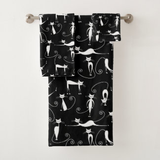 Conjunto De Toalhas Padrão de Gatos Brancos Esbranquiçados