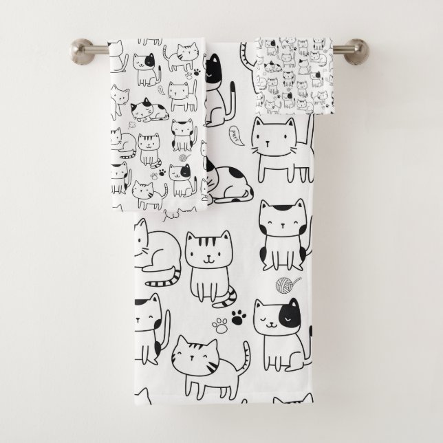 Conjunto De Toalhas Padrão de Gatos de Doodle (Insitu)