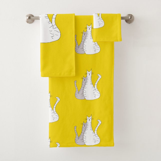 Conjunto De Toalhas Padrão de Gatos de Tabulação Corta Amarelo (Insitu)