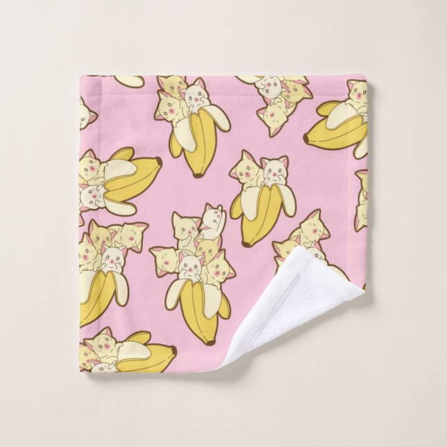 Conjunto De Toalhas Padrão De Gatos E Bananas (Pano de lavar)