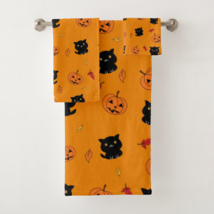 Conjunto De Toalhas Padrão De Gatos Pretos E Abóboras Do Halloween