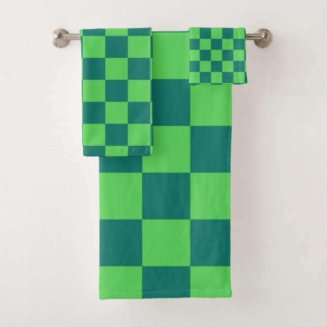 Conjunto De Toalhas Padrão de Gingham Verde Azul (Insitu)