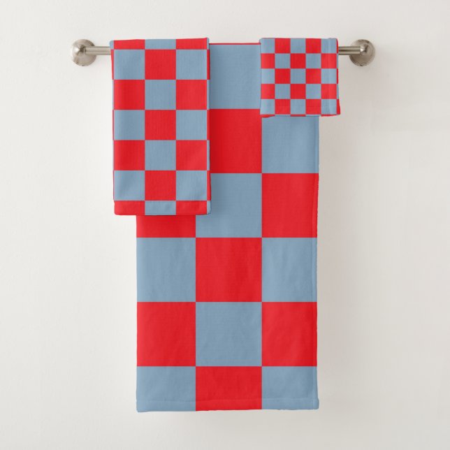 Conjunto De Toalhas Padrão de Gingham Verificado com Azul Vermelho (Insitu)