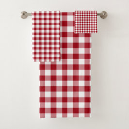 Conjunto De Toalhas Padrão de Gingham Verificado em Vermelho Moderno