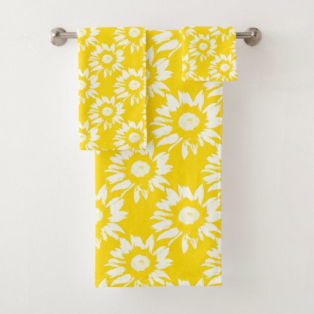 Conjunto De Toalhas Padrão de Girassol Amarelo e Branco (Insitu)