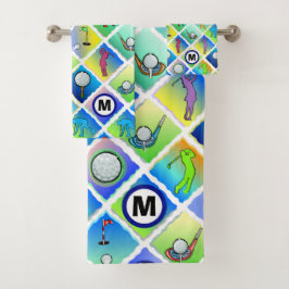 Conjunto De Toalhas Padrão de Golf Azul Inicial