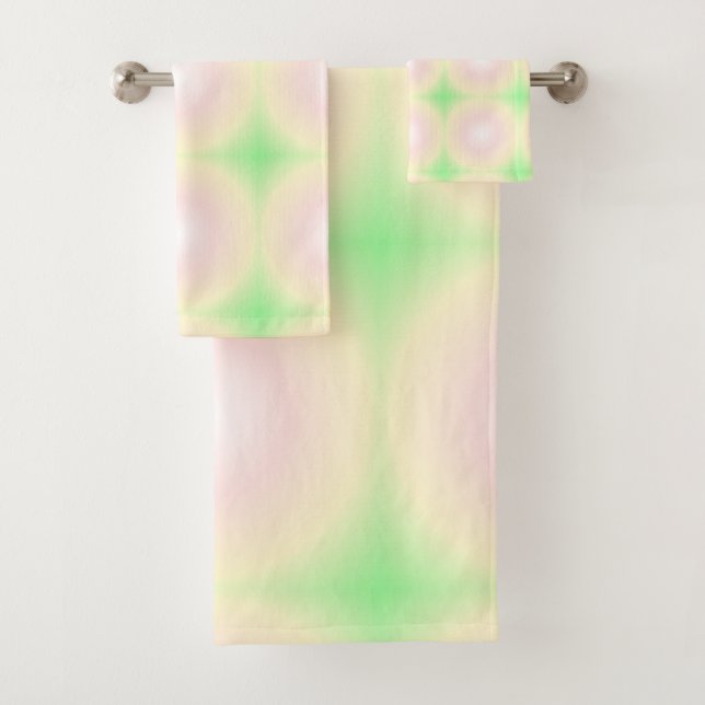 Conjunto De Toalhas Padrão de Gradiente Óptico 3D Branco Rosa Verde Pá (Insitu)