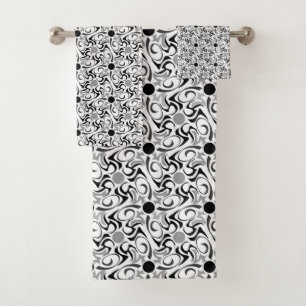 Conjunto De Toalhas Padrão de Grãos de Arroz Preto e Branco Tribal