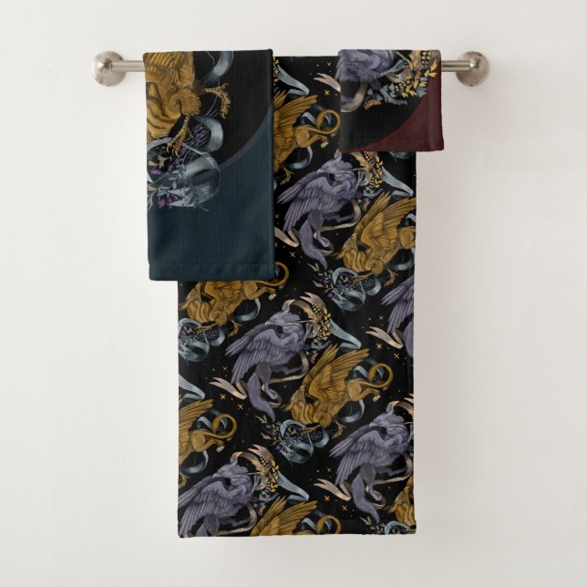 Conjunto De Toalhas Padrão de Grifo Prateado e Dourado (Insitu)