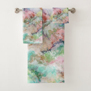 Conjunto De Toalhas Padrão de Grunge em Aquarela Abstrata Oceânica