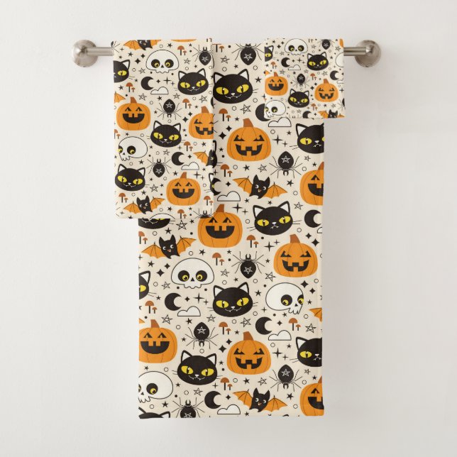 Conjunto De Toalhas Padrão de Halloween Retro Bonito (Insitu)