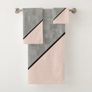 Conjunto De Toalhas Padrão De Houndstooth, Listras Pretas, Rosa Esmag