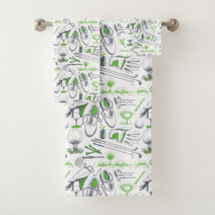 Conjunto De Toalhas Padrão de ícones de golfe verde