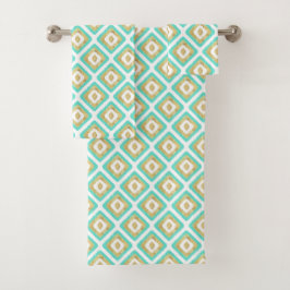 Conjunto De Toalhas Padrão de Ikat Chic Dourado e Turquoise