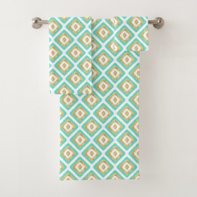 Conjunto De Toalhas Padrão de Ikat Chic Dourado e Turquoise (Insitu)