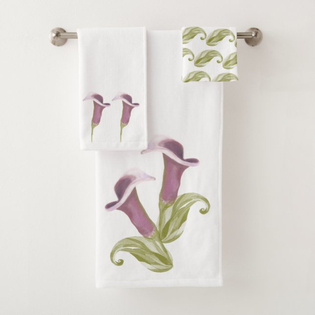 Conjunto De Toalhas Padrão de Ilustração Calla Lily Nightlife (Insitu)