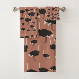 Conjunto De Toalhas Padrão de Ilustração de Aves de avestruz